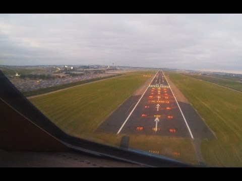 KLM Boeing 747-400F Landing Amsterdam Sunset, Cockpit Nose View