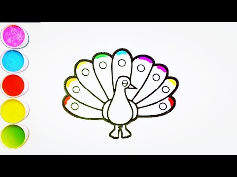 How to draw peacock, drawing coloring peacock bird for kids and toddlers easy
