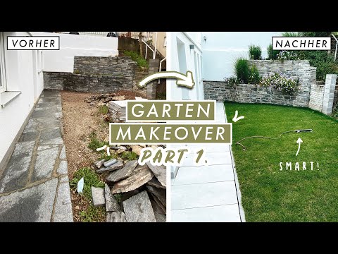 Garten Makeover - smarte Bewässerung installieren, neuen Rasen anlegen + Fliesen & Randsteine setzen
