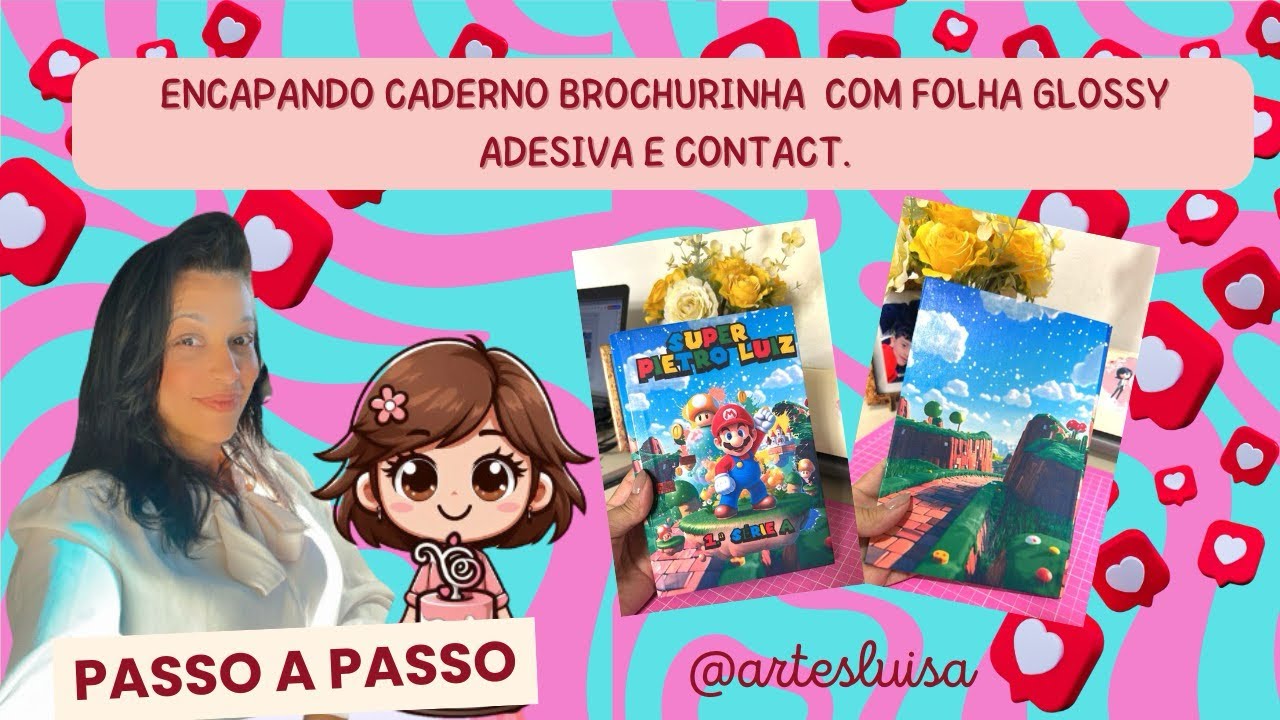Como encapar caderno brochura com papel fotográfico Glossy adesivo e contact