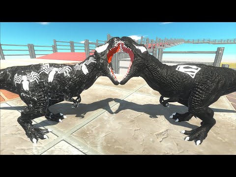 BLACK SPIDERMAN T-REX VS BLACK SUPERMAN T-REX DEATH RUN - Animal Revolt Battle Simulator