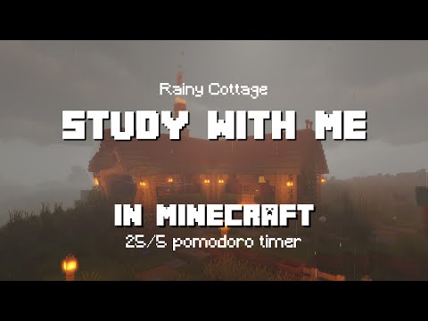 Study with Me in Minecraft | Rainy Cottage | 25/5 Pomodoro Timer [2hr] [4K]
