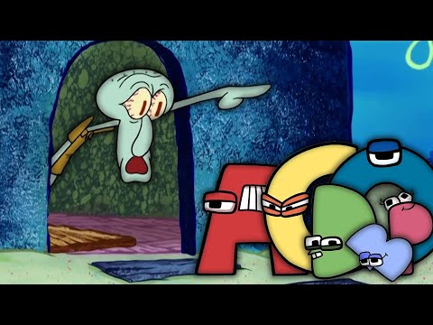 Squidward kicks Dr Livesey WALK Alphabet Lore who get a pizza from Spongebob out of his house Part 1