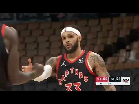 Gary Trent Jr. knocks down the CLUTCH three-pointer to put the Raptors up 5 late in OT!
