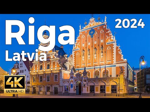 Riga, Latvia Evening Walking Tour 4k - With Captions