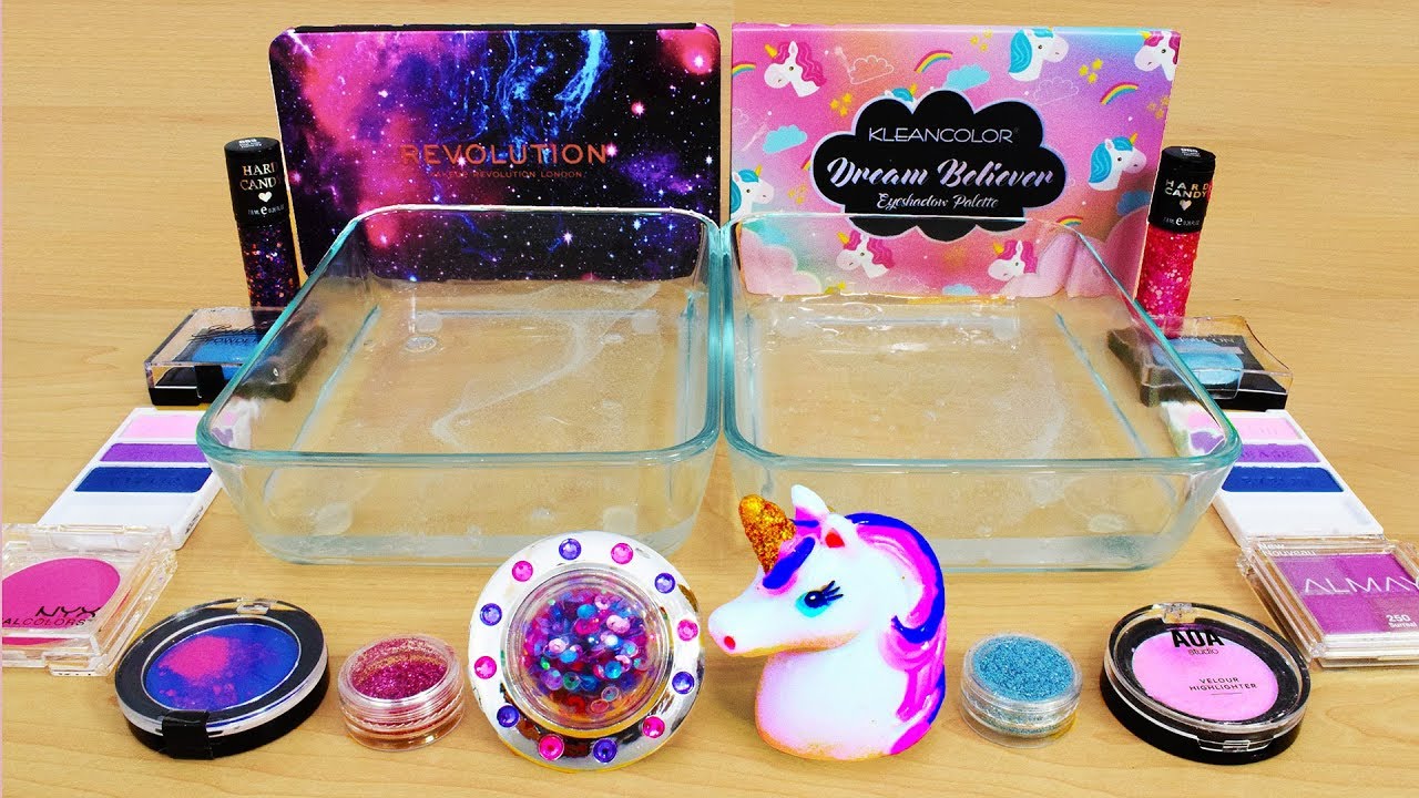 Galaxy vs Unicorn - Mixing Makeup Eyeshadow Into Slime! Special Series 89 Satisfying Slime Video