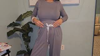 Best Lounge Set for Women 2 Piece Cropped Top Wide Leg Pants Fall Outfit matching Tracksuit 2025