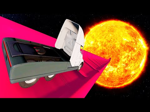 Cars vs Space Ramps Jumping into Planets - BeamNG.drive