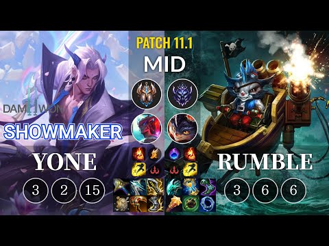 DWG Showmaker Yone vs Rumble Mid - KR Patch 11.1
