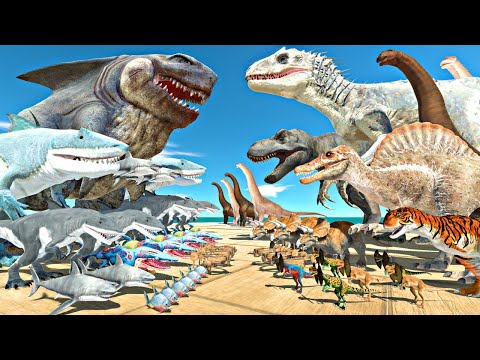 Dinosaurs Fights in Ballista Arena | Megalodon Rex vs Indominus Rex -Animal Revolt Battle Simulator