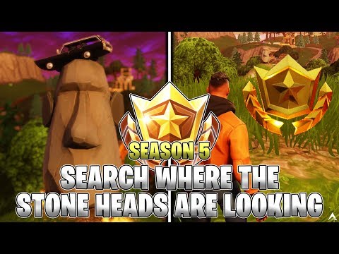 SEARCH WHERE THE STONE HEADS ARE LOOKING LOCATION! Week 6 Challenges (Fortnite Season 5)