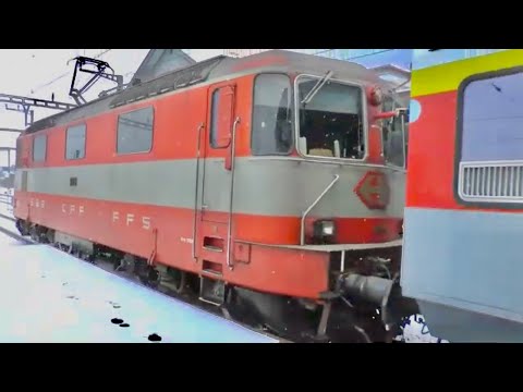 SBB Re 4/4 11109 Swiss Express Departs Ertsfeld 01/02/2015