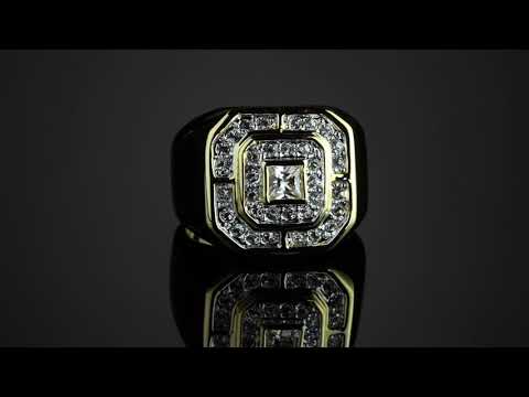 Men's .87 TCW Square And Round Cubic Zirconia 14k Gold-Plated Octagon-Shaped Ring