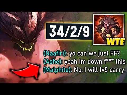 My Whole Team Wanted to FF, so I carried them 1v5 with Malphite (34 KILLS, 90K DAMAGE)