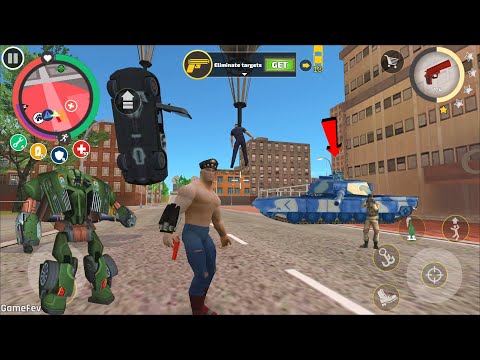 Rope Hero: Vice Town (Rope Hero Fly Police Car on Crossroads) Red FlareGun - Android Gameplay HD