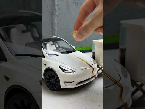 Tesla Model Y Model Car Paper Towel Cleaning #tesla #diecastcars #paper