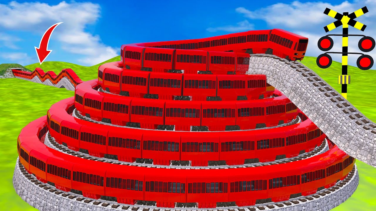 【踏切アニメ】ピラミッドを駆け上がる列車 電車 Fumikiri 3D Railroad Crossing Animation