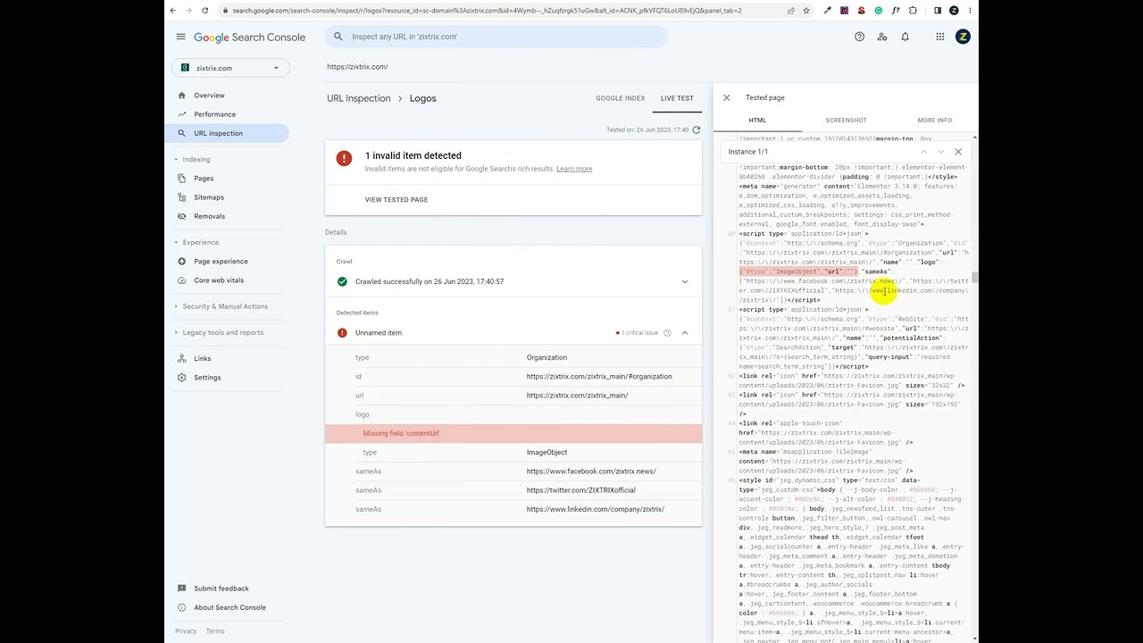 Fixing Google Search Console Issue: Resolving 'Missing field 