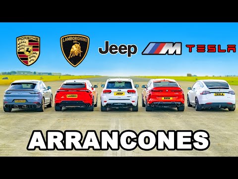 Lambo Urus vs Porsche Turbo GT vs BMW X6M vs Tesla Model X vs Jeep Trackhawk: ARRANCONES