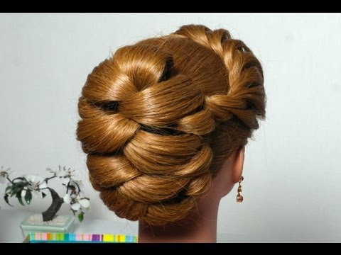 Hairstyle for long hair with twist braid. Updo tutorial