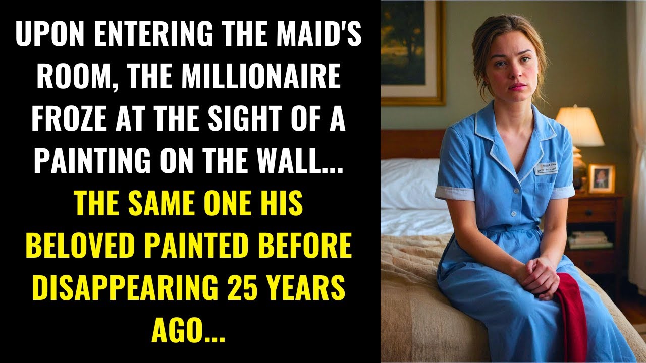 THE MILLIONAIRE FREEZES UPON SEEING IN THE CLEANER'S ROOM A PAINTING OF HIS LONG-LOST LOVED ONE...