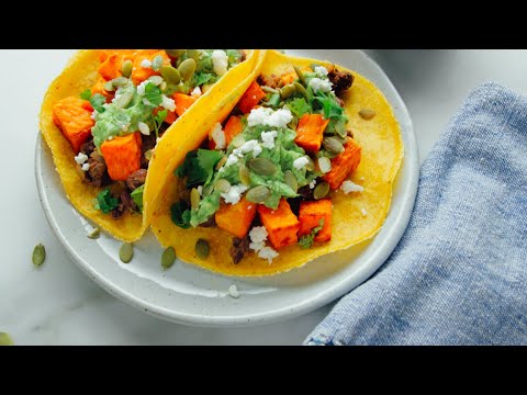 Sweet Potato & Black Bean Tacos with Avocado-Pepita Dip
