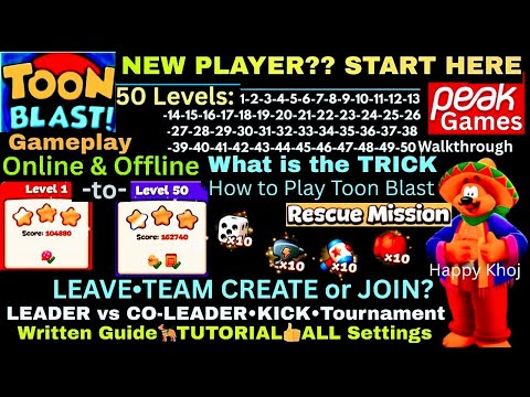 Toon Blast Levels 1-50 Walkthrough (No Booster)! A-Z Beginner Guide & Team Setup 🎯 Tournament