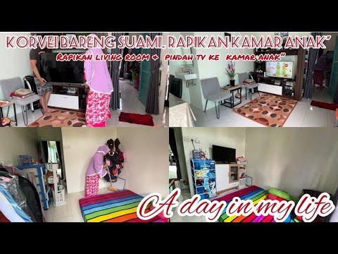 KERJA SAMA BERSIHKAN RUMAH|RAPIKAN & PASANG TV DI KAMAR ANAK2|BERSIHKAN LIVING ROOM BARENG SUAMI