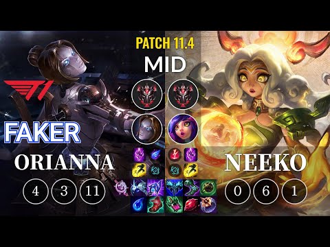 T1 Faker Orianna vs Neeko Mid - KR Patch 11.4
