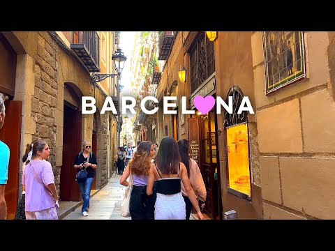 [4K]🇪🇸 Caminhada pela Espanha, Barcelona: La Rambla, Bairro Gótico, Mercado La Boqueria, Paella e Frutos do Mar. 2022