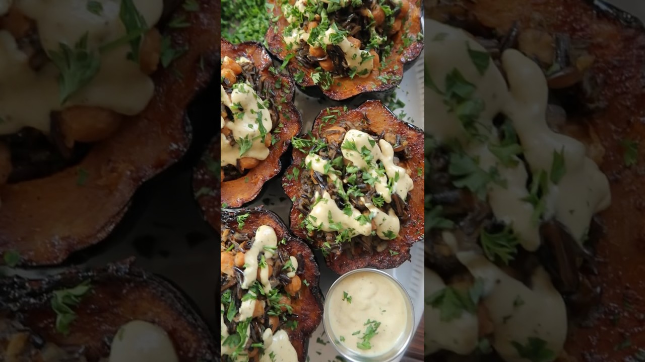 Wild Rice Stuffed Acorn Squash #vegan #fallrecipes