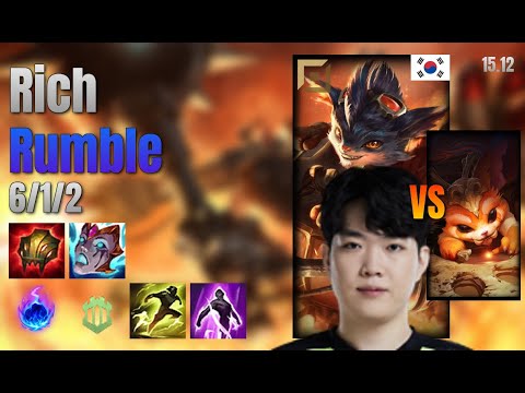 Rich Top Rumble vs Gnar lol KR solo rank Full Game 15.12 | 리치 럼블 vs 나르