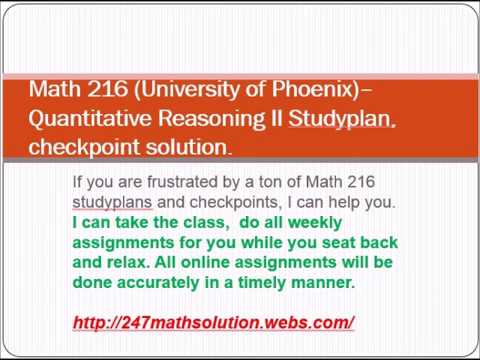UOP Math 216 Studyplan, Checkpoint, Homework Solution