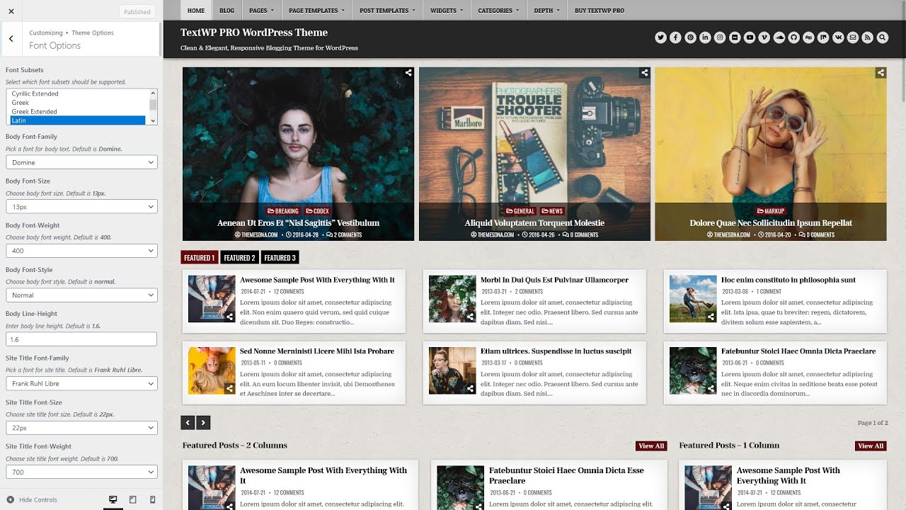 Font Options - TextWP PRO WordPress Theme
