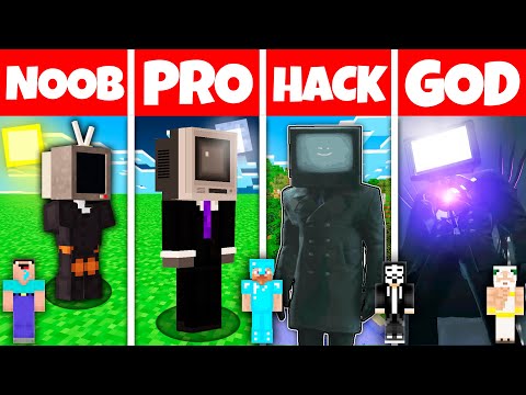 Minecraft Battle: NOOB vs PRO vs HACKER vs GOD! TV MAN SKIBIDI BASE BUILD CHALLENGE Animation