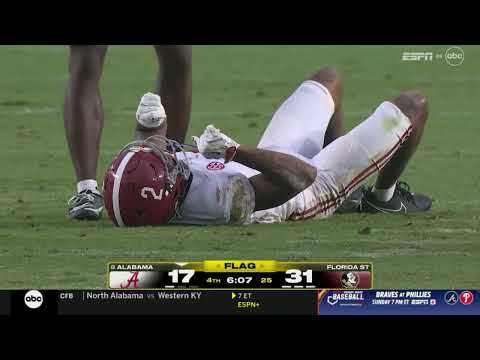 Alabama WR Ryan Williams gets injured on a hit by Earl Little Jr. vs Florida State