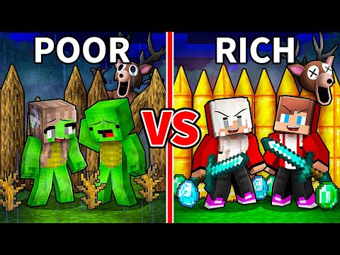 JJ and Mikey: POOR vs RICH BASE BATTLE in Minecraft - Maizen (99 Nights In The Forest)