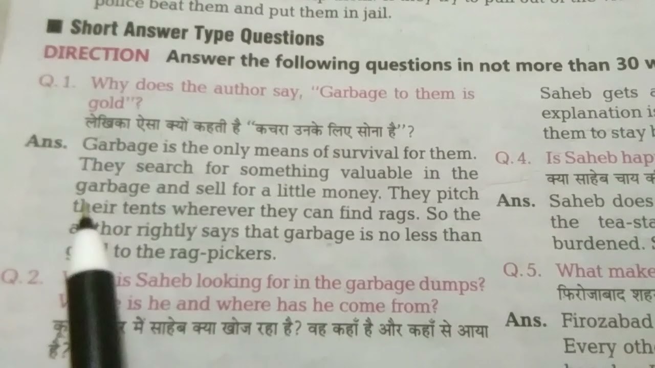 Q.1.Why does the author say,Garbage to them is goldChp. (2) lost spring intermediate.