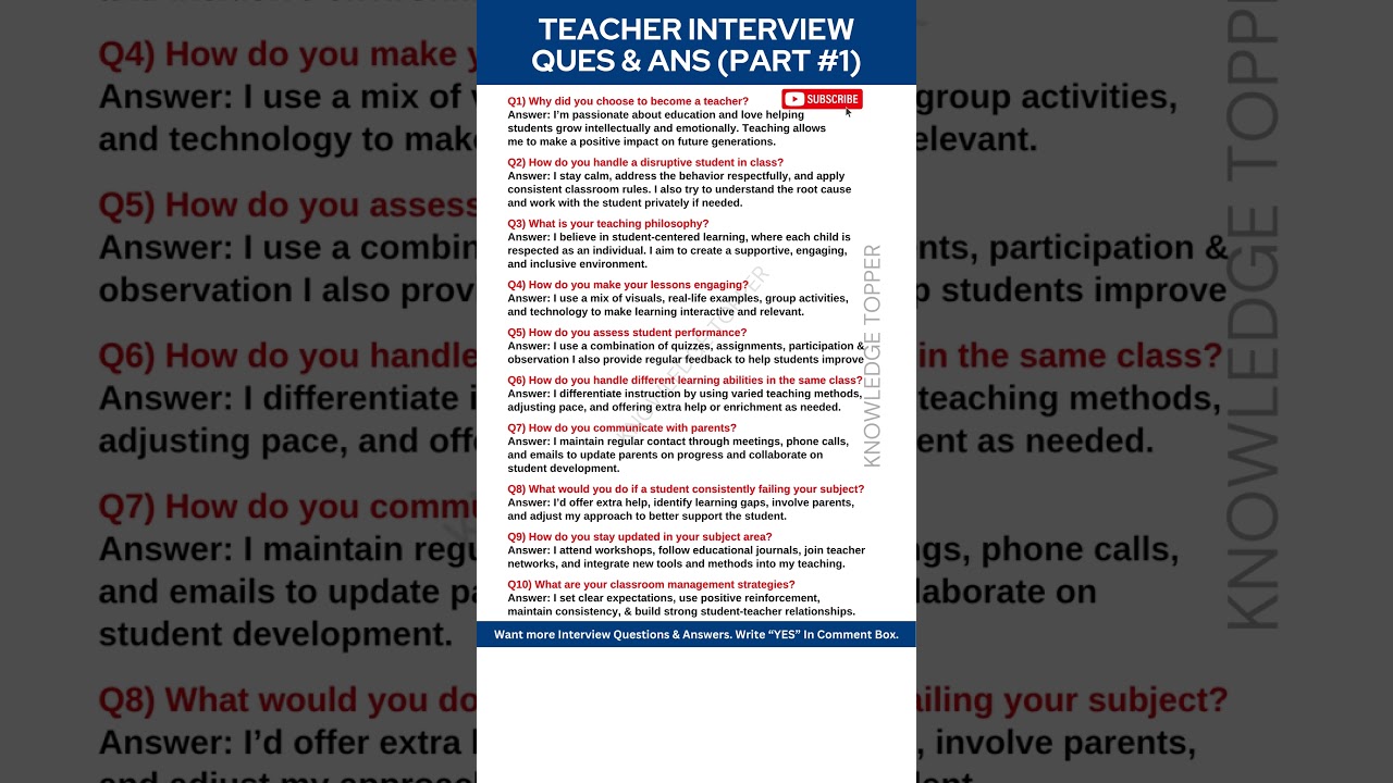 Teacher Interview Questions and Answers | Teaching interview Questions and  Answers