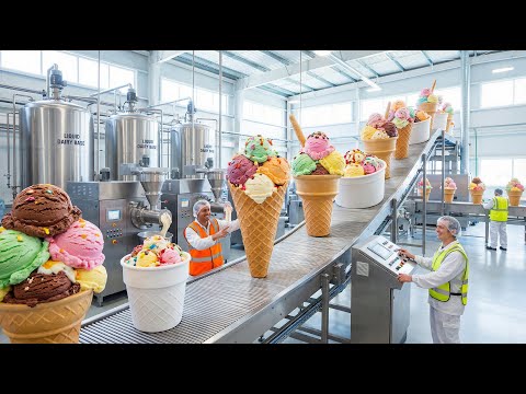 The Modern Giant Ice Cream Factory: How Workers Turn Liquid Dairy Into Frozen Creamy Desserts