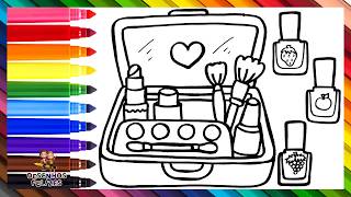 Desenhar e Colorir uma Bolsa de Maquiagem com Acessórios 💅💄💋👁️🖌️🌈 Desenhos para Crianças