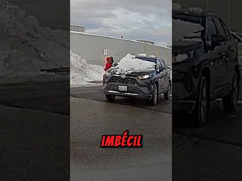 Karma instantáneo para un conductor que conducía con 4kg de nieve en el parabrisas