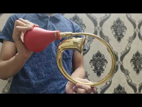 Brass Circular Taxi Horn With Red Rubber Bulb Air Presser Taxi Horn (Size -15 inch)