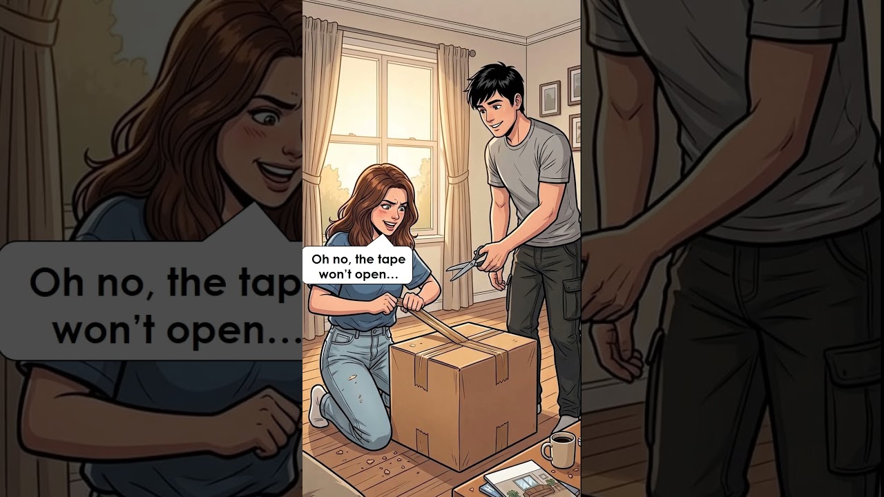 👗 Excited Dress Opening Dialogue — Woman Struggles With Package Tape