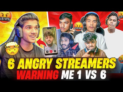6 ANGRY🤬 STREAMERS😨| WARNING ME ON 📱VIDEO CALL | 1 VS 6🔥 | FREE FIRE IN TELUGU #dfg #freefire