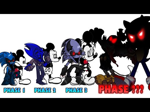 FNF comparison Battle VS Minus Sonic Reanimated & Suicide Mouse - ALL Phases of FNF Animation