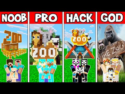 Minecraft: FAMILY ANIMAL ZOO BUILD CHALLENGE - NOOB vs PRO vs HACKER vs GOD in Minecraft Animation