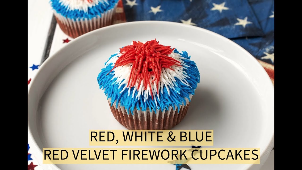 Red, White and Blue Red Velvet Firework Cupcakes