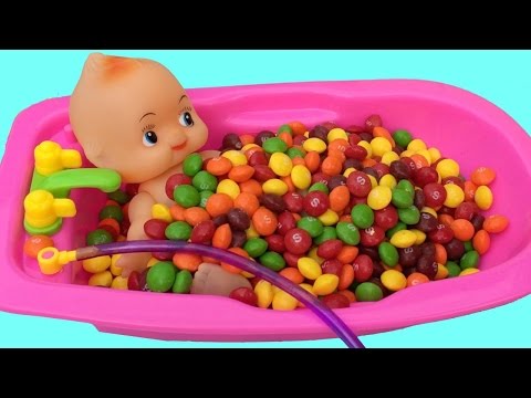 Baby Doll Bath In Skittles Candy Pretend Play