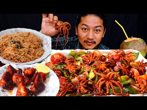 Octopus, Chicken diamond, seafood korean ramen, coconut water @HimaLiFoodie